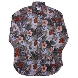 DAN ROMA Made Italy Long Sleeve Shirt Leopard Cheetah Animals Floral 15.5-16 35